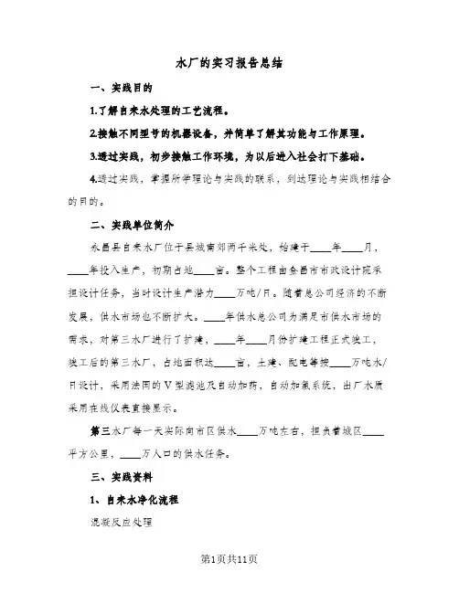 水厂的实习报告总结（3篇）