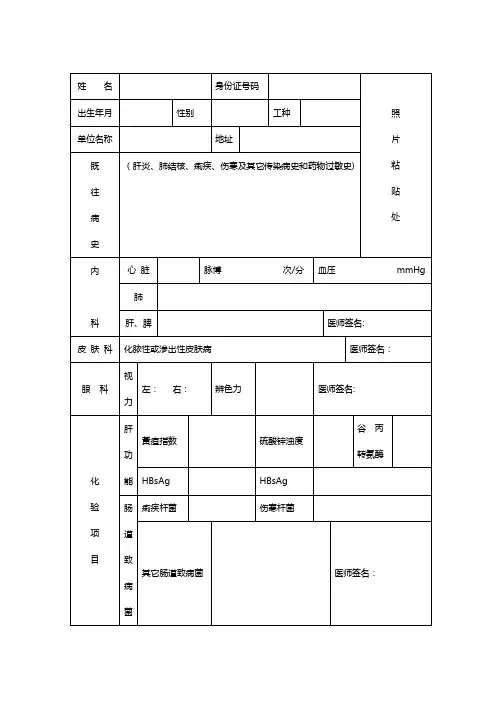 药店从业人员体检表