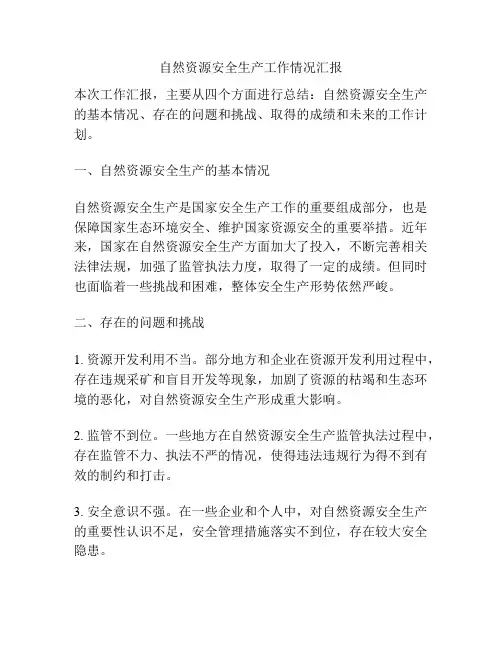 自然资源安全生产工作情况汇报