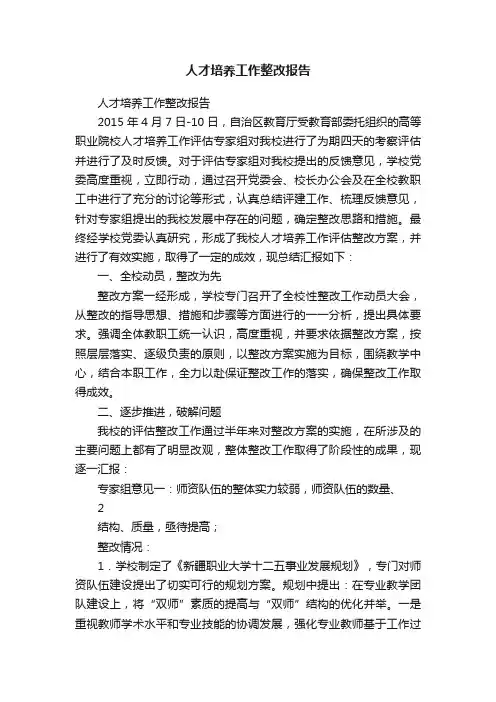 人才培养工作整改报告