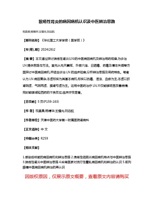 狼疮性肾炎的病因病机认识及中医辨治思路
