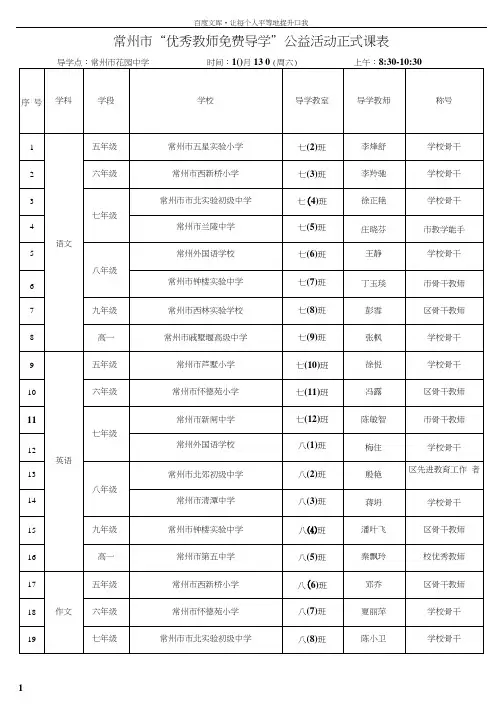 常州优秀教师导学公益活动正式课表