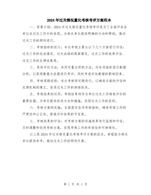 2024年过关情况量化考核考评方案范本