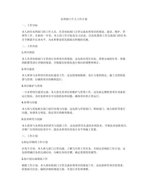 水利部门个人工作计划