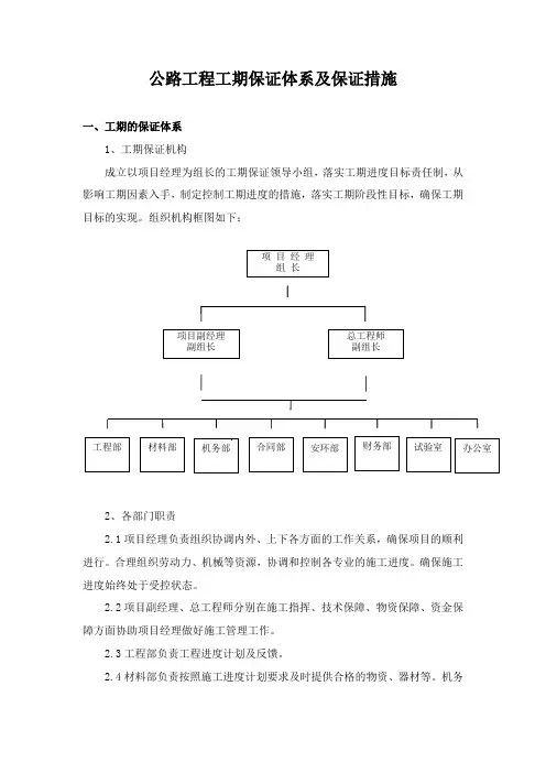 公路工程工期保证体系及保证措施