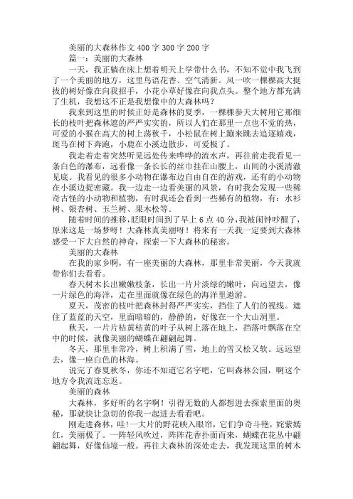 美丽的大森林作文400字300字200字