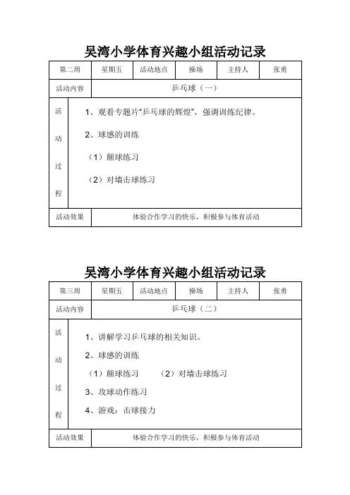 吴湾小学体育兴趣小组活动记录