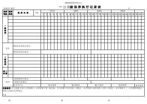 一二三级保养执行记录表单