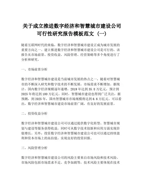 关于成立推进数字经济和智慧城市建设公司可行性研究报告模板范文 (一)