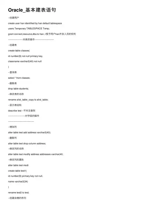 Oracle_基本建表语句