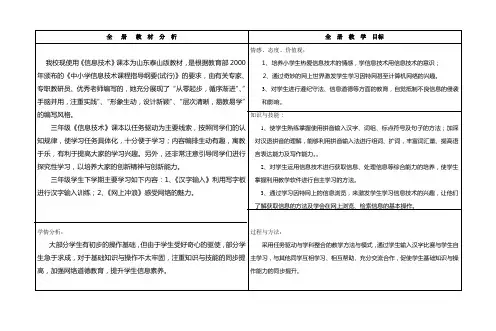 泰山版三年级下册信息技术教学计划