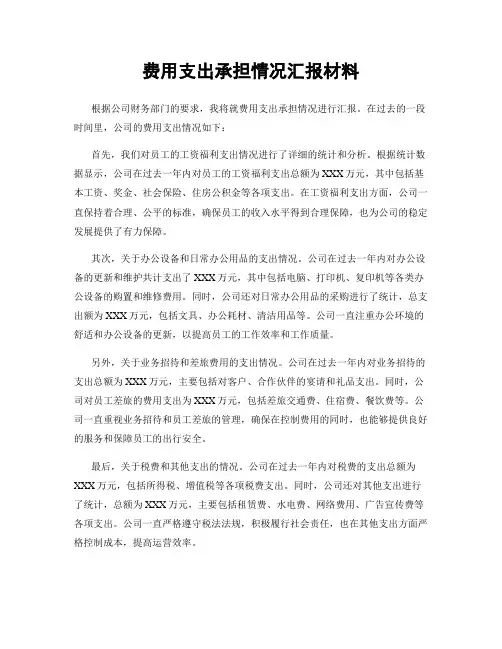 费用支出承担情况汇报材料