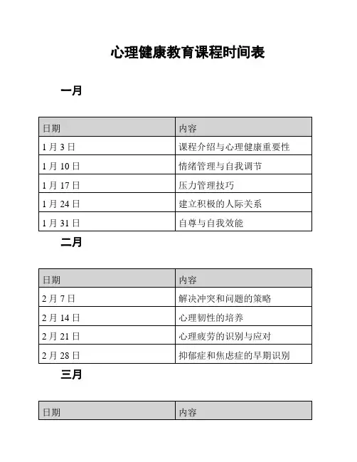 心理健康教育课程时间表