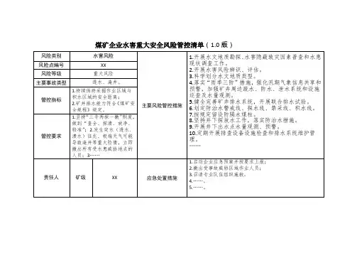 煤矿企业水害重大安全风险管控清单(1.0版)