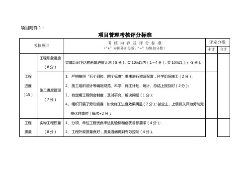 项目管理考核评分标准