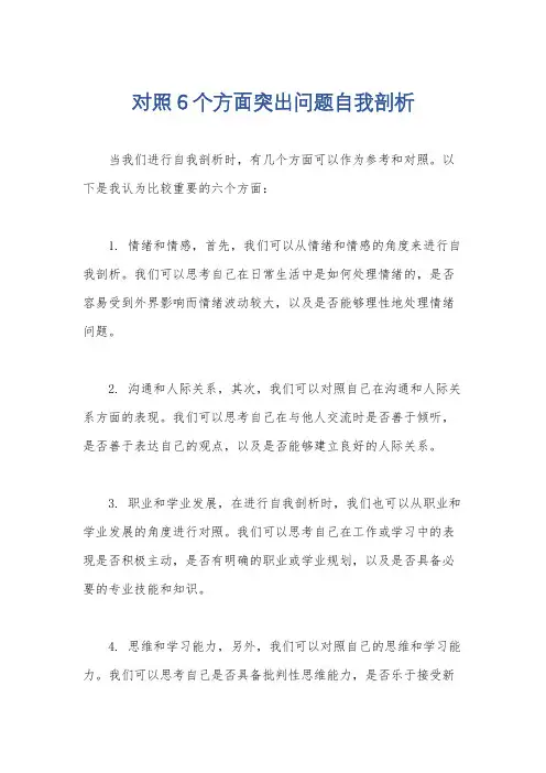 对照6个方面突出问题自我剖析