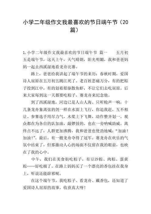 小学二年级作文我最喜欢的节日端午节(20篇)