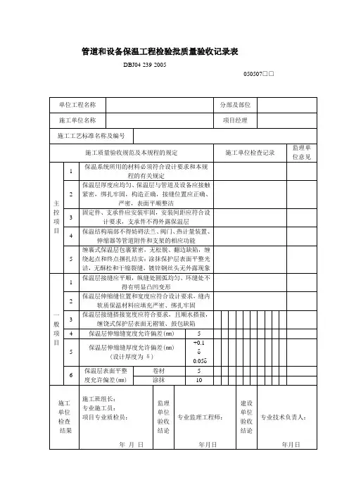 管道和设备保温工程检验批质量验收记录表[1]1