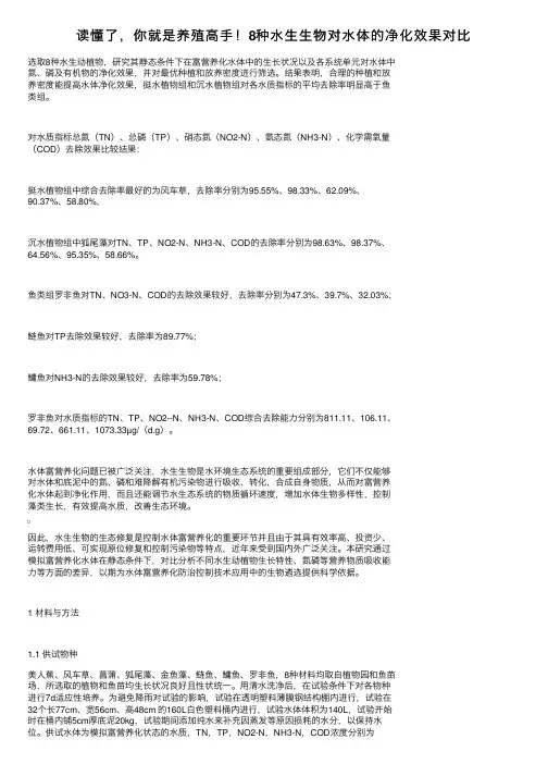 读懂了，你就是养殖高手！8种水生生物对水体的净化效果对比