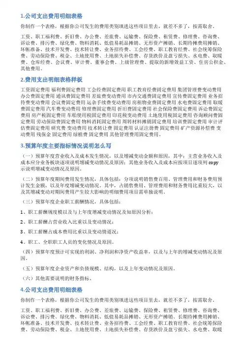 费用明细情况说明模板