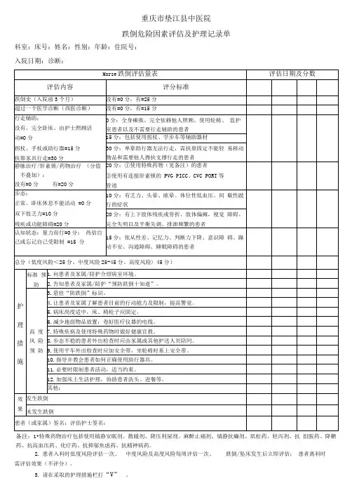 跌倒护理评估单