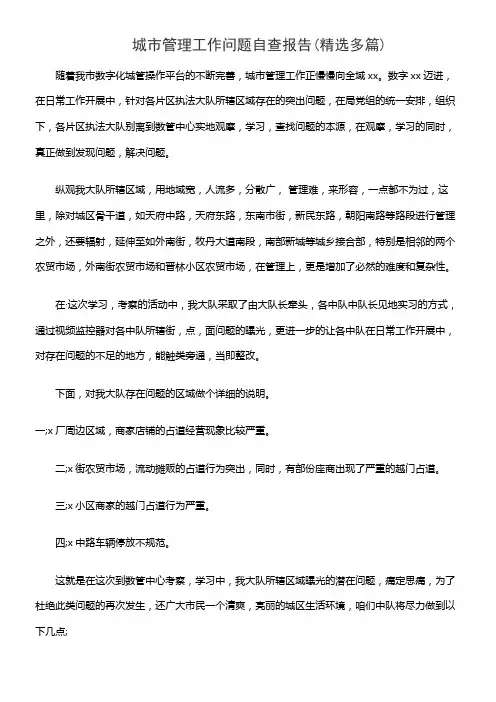 城市管理工作问题自查报告(精选多篇)
