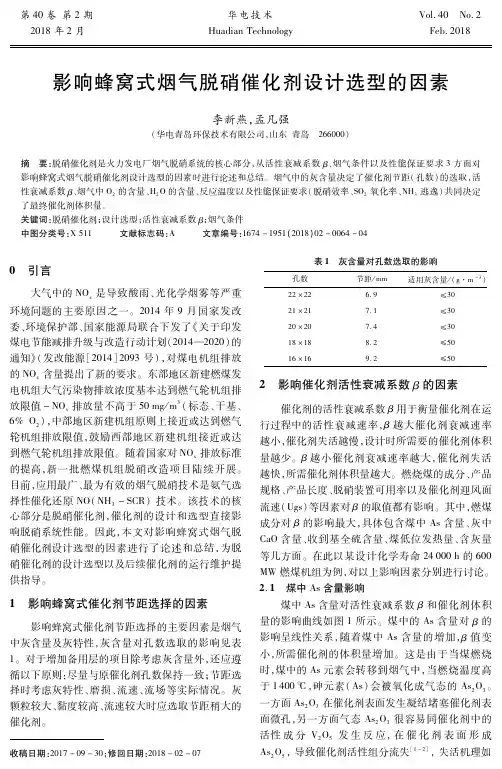影响蜂窝式烟气脱硝催化剂设计选型的因素