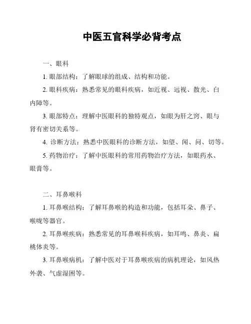 中医五官科学必背考点