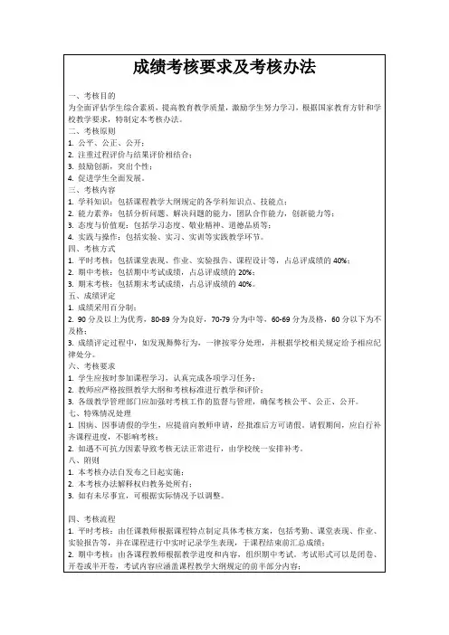 成绩考核要求及考核办法