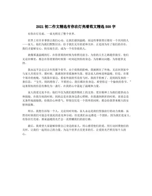 2021初二作文精选有你在灯亮着范文精选500字