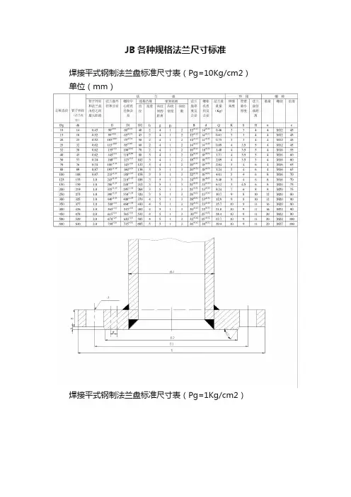 JB各种规格法兰尺寸标准