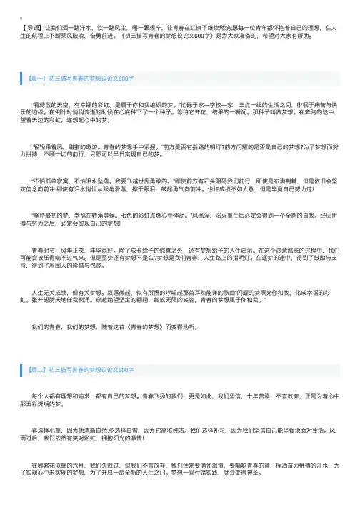 初三描写青春的梦想议论文600字