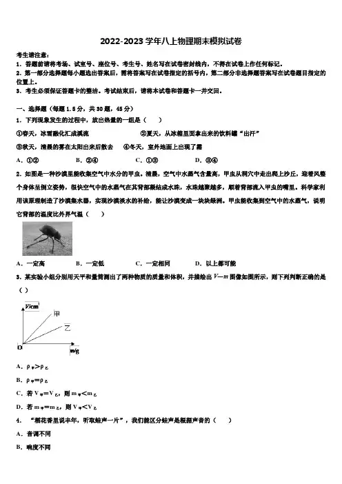2022-2023学年黑龙江省哈尔滨市哈工大附中物理八年级上册期末学业水平测试模拟试题含解析