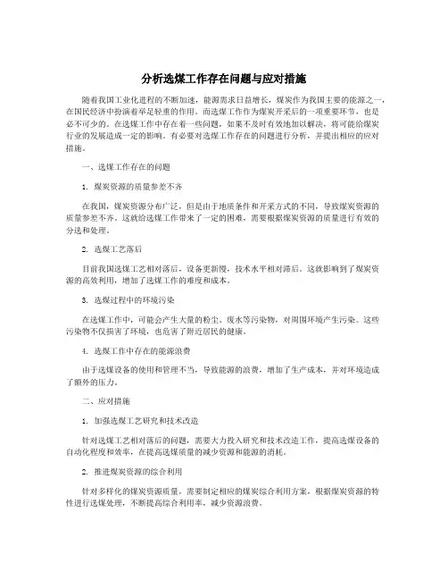 分析选煤工作存在问题与应对措施