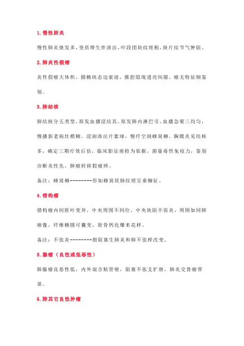 肺部21个疾病的影像诊断口诀