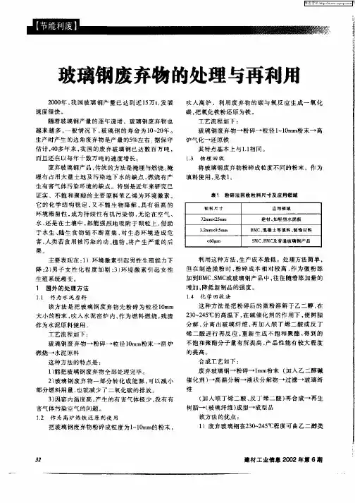 玻璃钢废弃物的处理与再利用