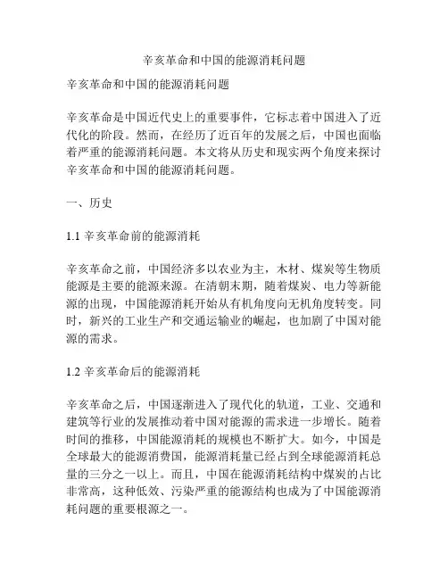 辛亥革命和中国的能源消耗问题