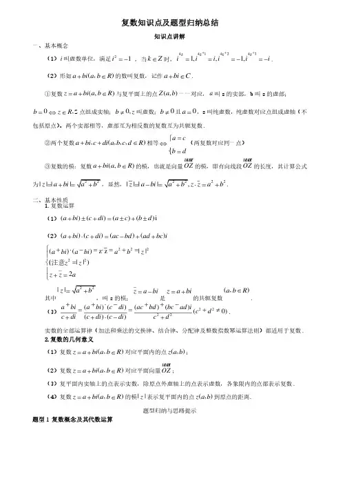 复数知识点及题型归纳总结