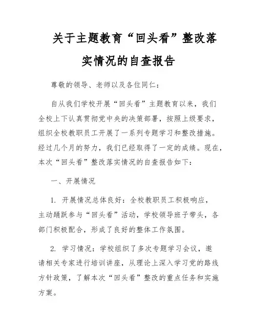 关于主题教育“回头看”整改落实情况的自查报告
