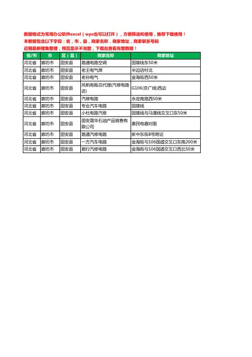 2020新版河北省廊坊市固安县汽车电器工商企业公司商家名录名单联系电话号码地址大全11家