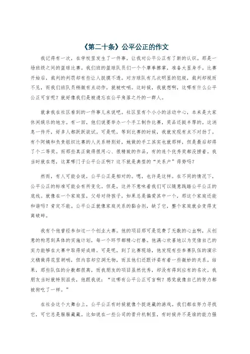 《第二十条》公平公正的作文