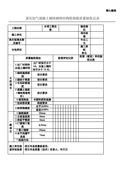 蒸压加气混凝土砌块砌体结构检验批质量验收记录
