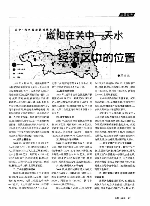 咸阳在关中--天水经济区的位置