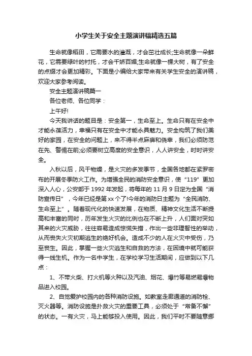 小学生关于安全主题演讲稿精选五篇