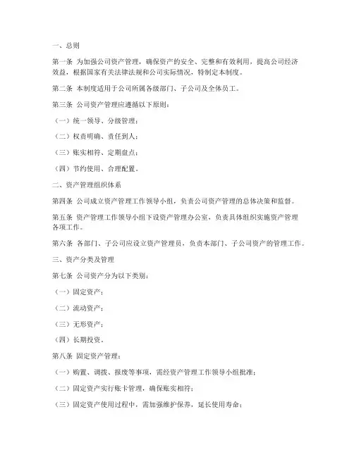 公司资产管理制度及实施细则