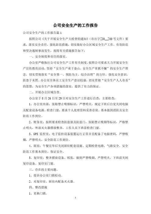 公司安全生产的工作报告