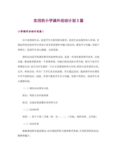 实用的小学课外活动计划3篇