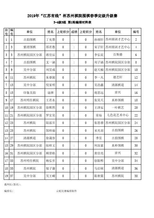 无级1组第1轮对阵表