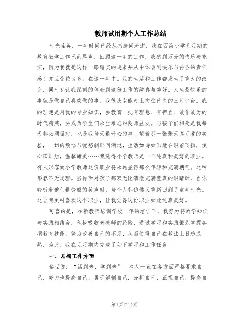 教师试用期个人工作总结(6篇)