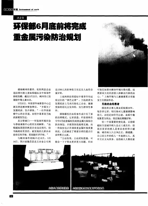 环保部6月底前将完成重金属污染防治规划
